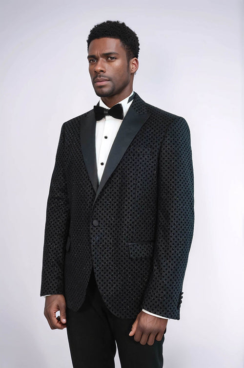 Sequin Dot Patterned Black Men Prom Blazer - Wessi