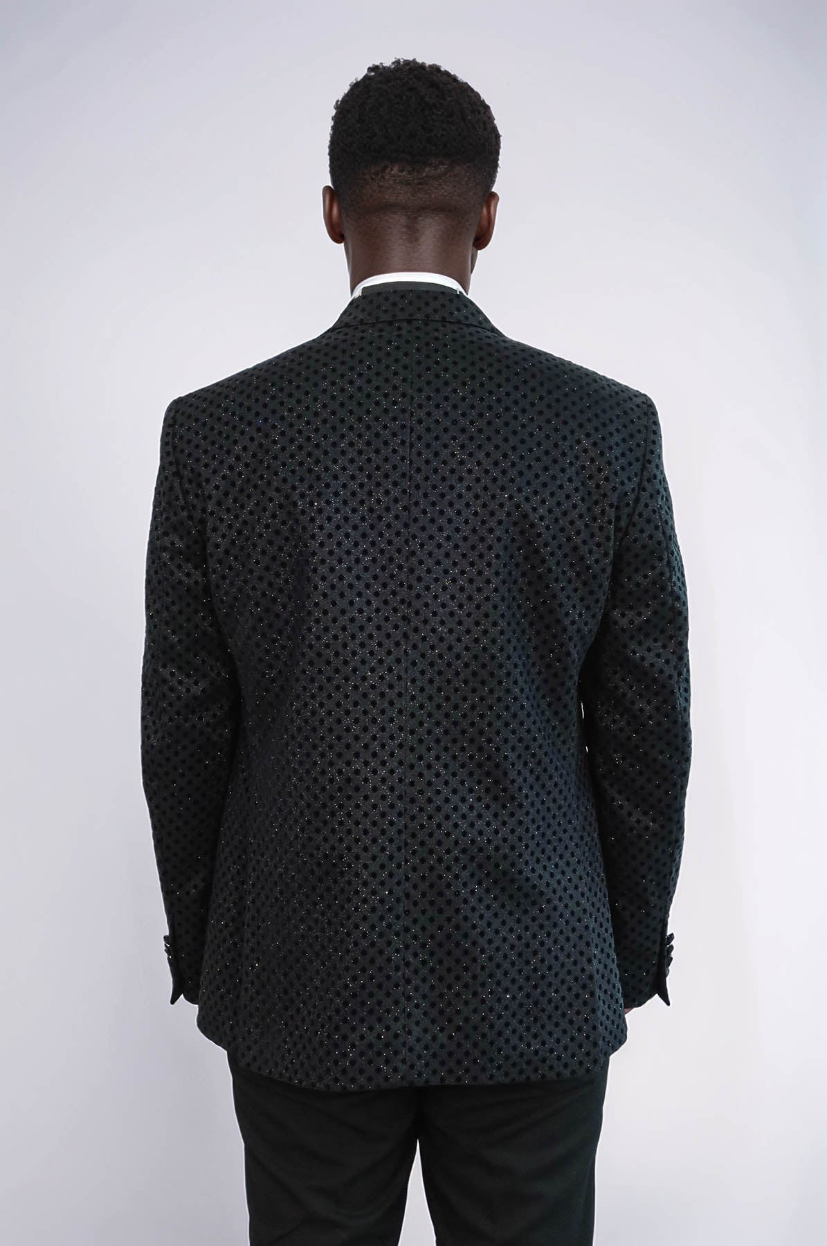 Sequin Dot Patterned Black Men Prom Blazer - Wessi