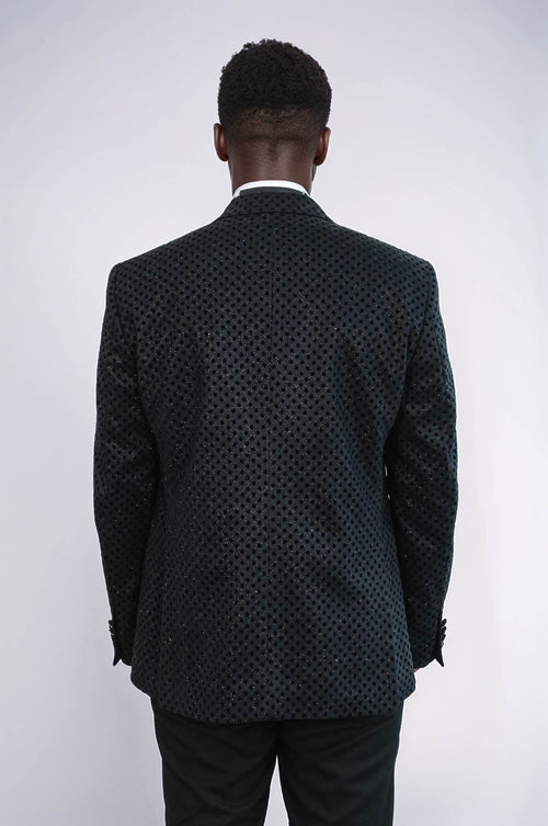 Sequin Dot Patterned Black Men Prom Blazer - Wessi