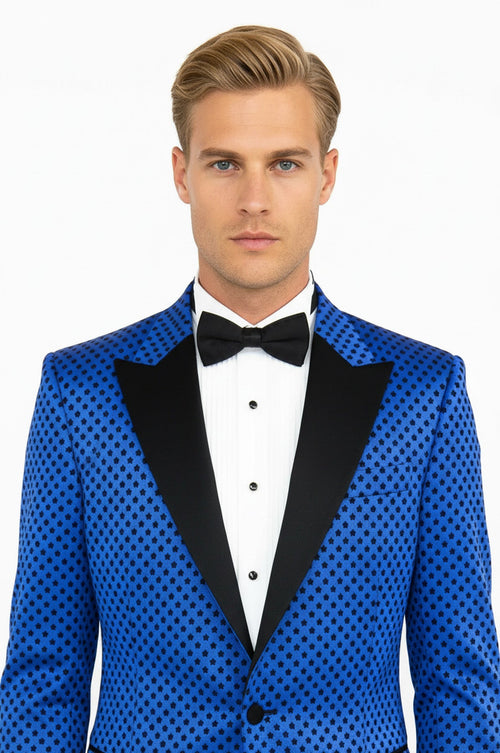 Sequin Dot Patterned Sax Blue Men Prom Blazer - Wessi