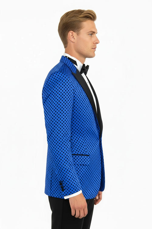 Sequin Dot Patterned Sax Blue Men Prom Blazer - Wessi