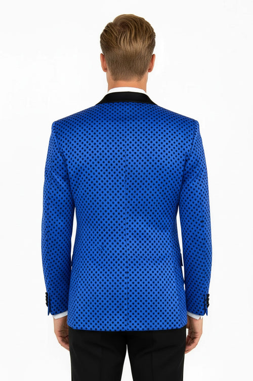 Sequin Dot Patterned Sax Blue Men Prom Blazer - Wessi