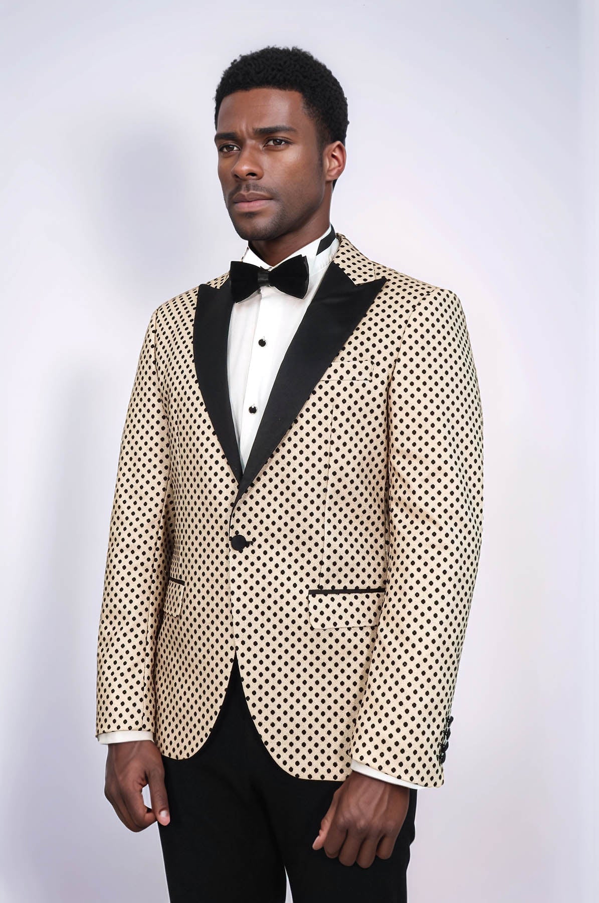 Sequin Dot Patterned Cream Men Prom Blazer - Wessi