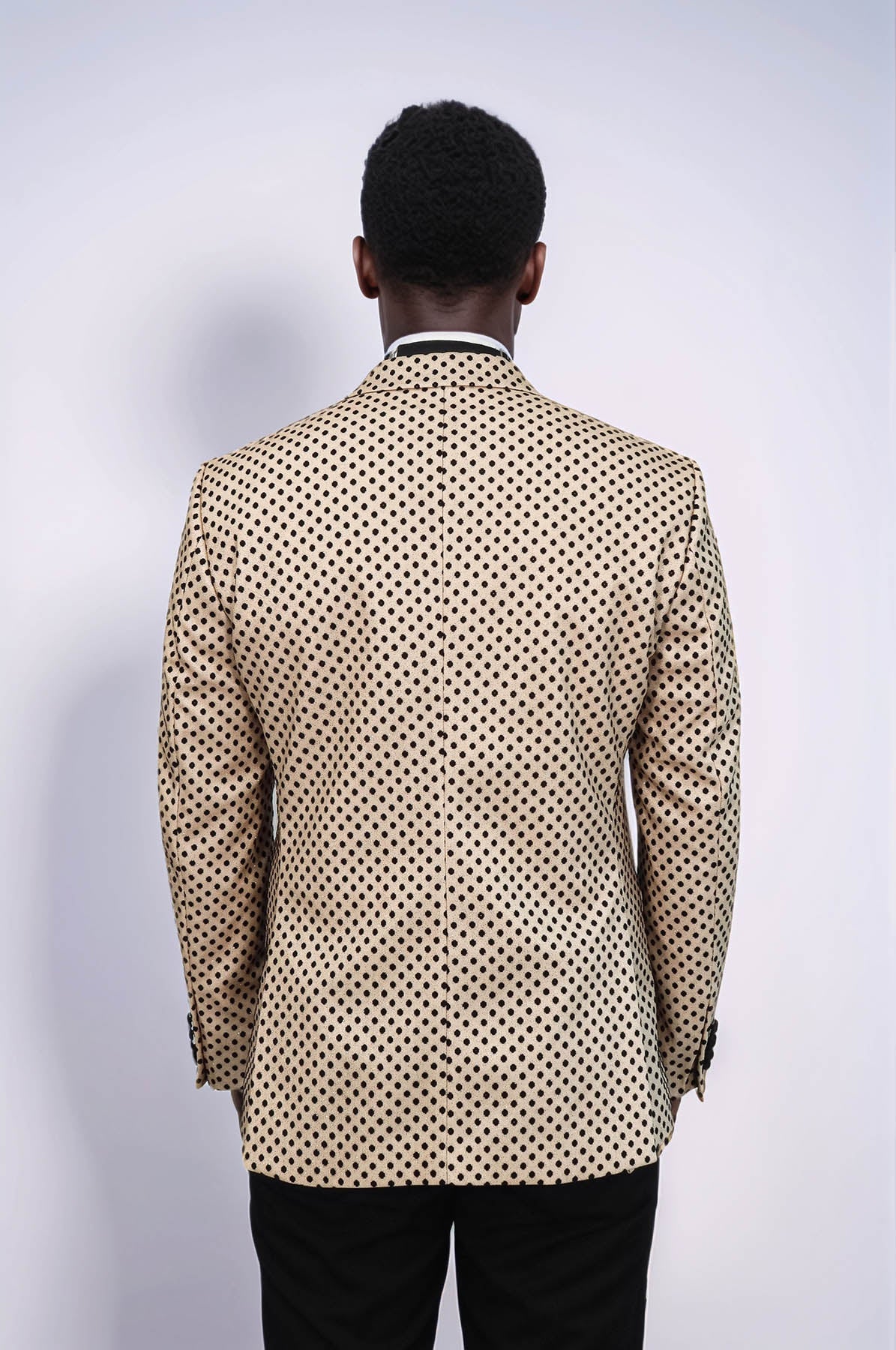 Sequin Dot Patterned Cream Men Prom Blazer - Wessi