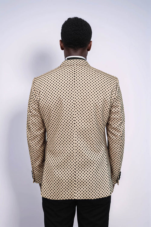 Sequin Dot Patterned Cream Men Prom Blazer - Wessi