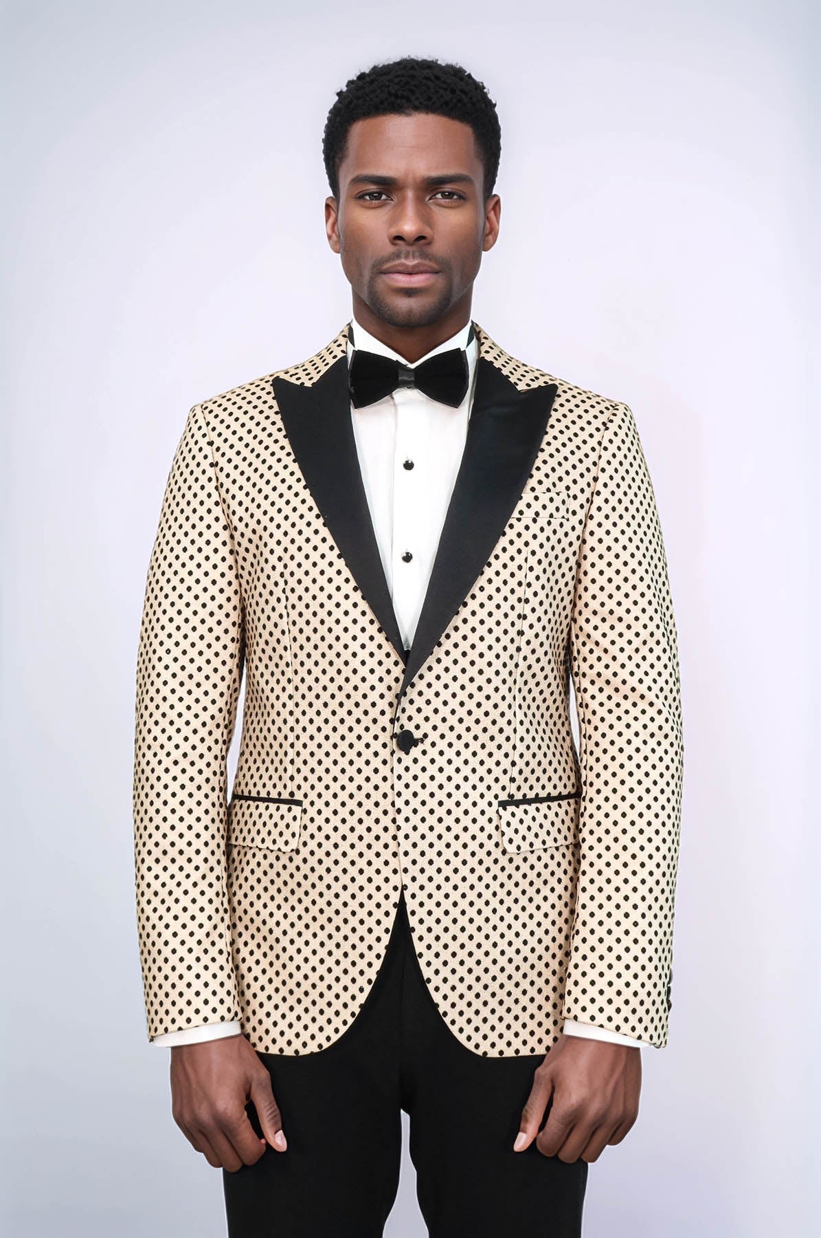 Sequin Dot Patterned Cream Men Prom Blazer - Wessi