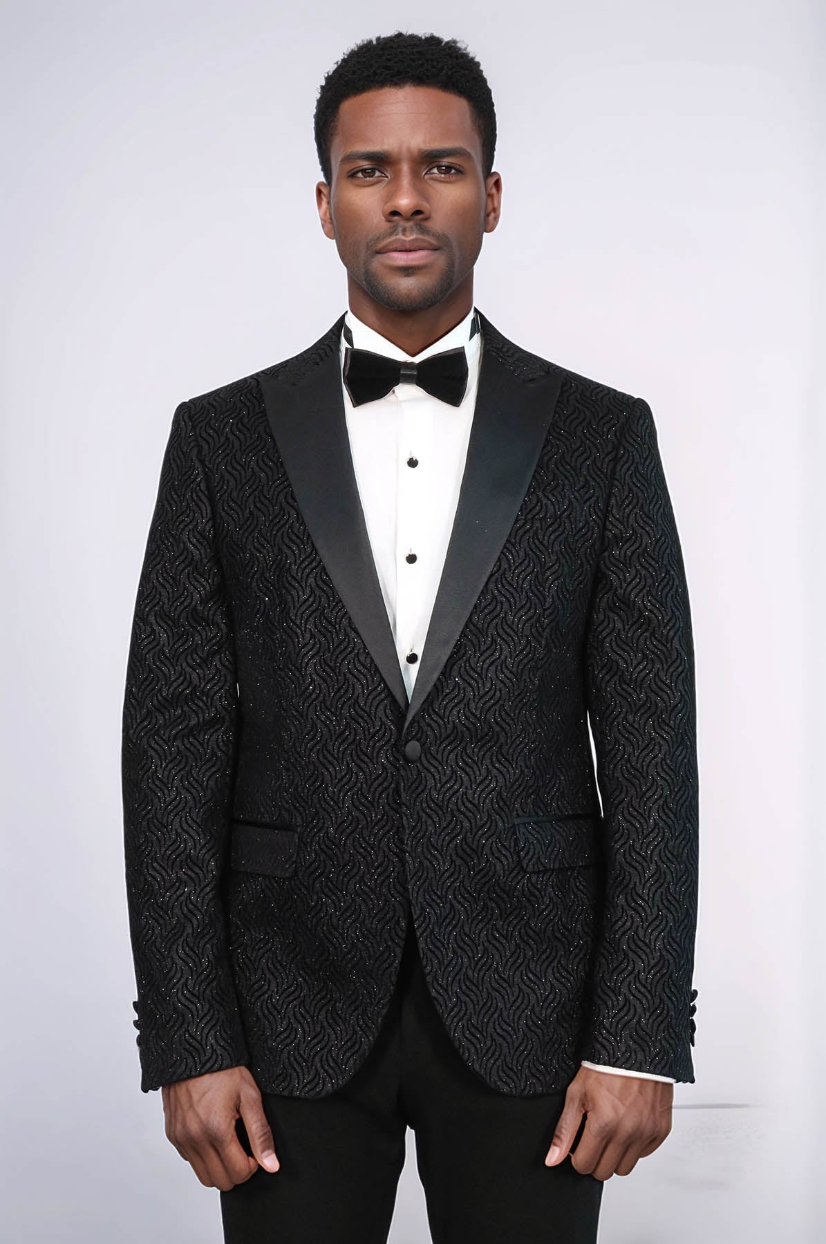 Shiny Patterned Black Men Prom Blazer - Wessi