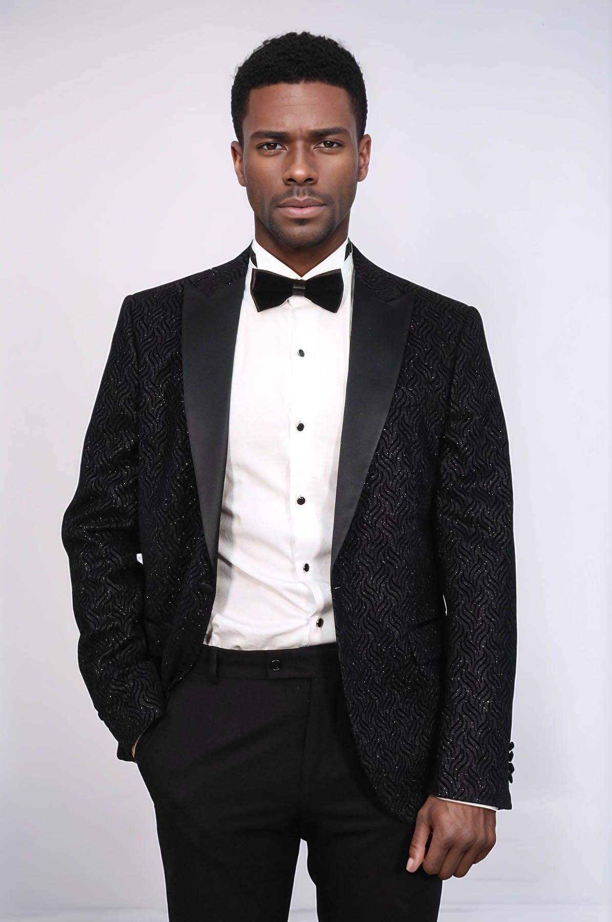 Shiny Patterned Black Men Prom Blazer - Wessi