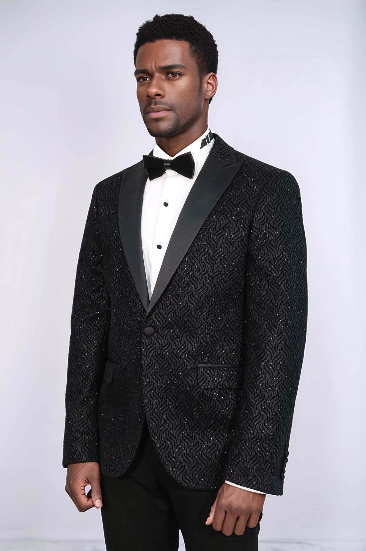 Shiny Patterned Black Men Prom Blazer - Wessi