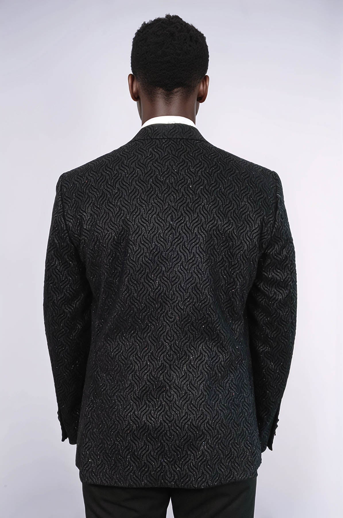 Shiny Patterned Black Men Prom Blazer - Wessi