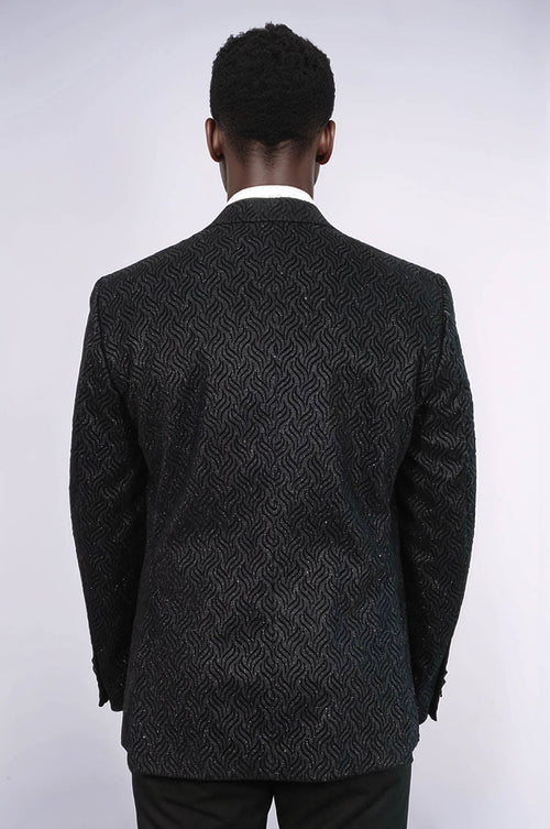 Shiny Patterned Black Men Prom Blazer - Wessi