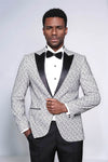 Shiny Patterned White Men Prom Blazer - Wessi