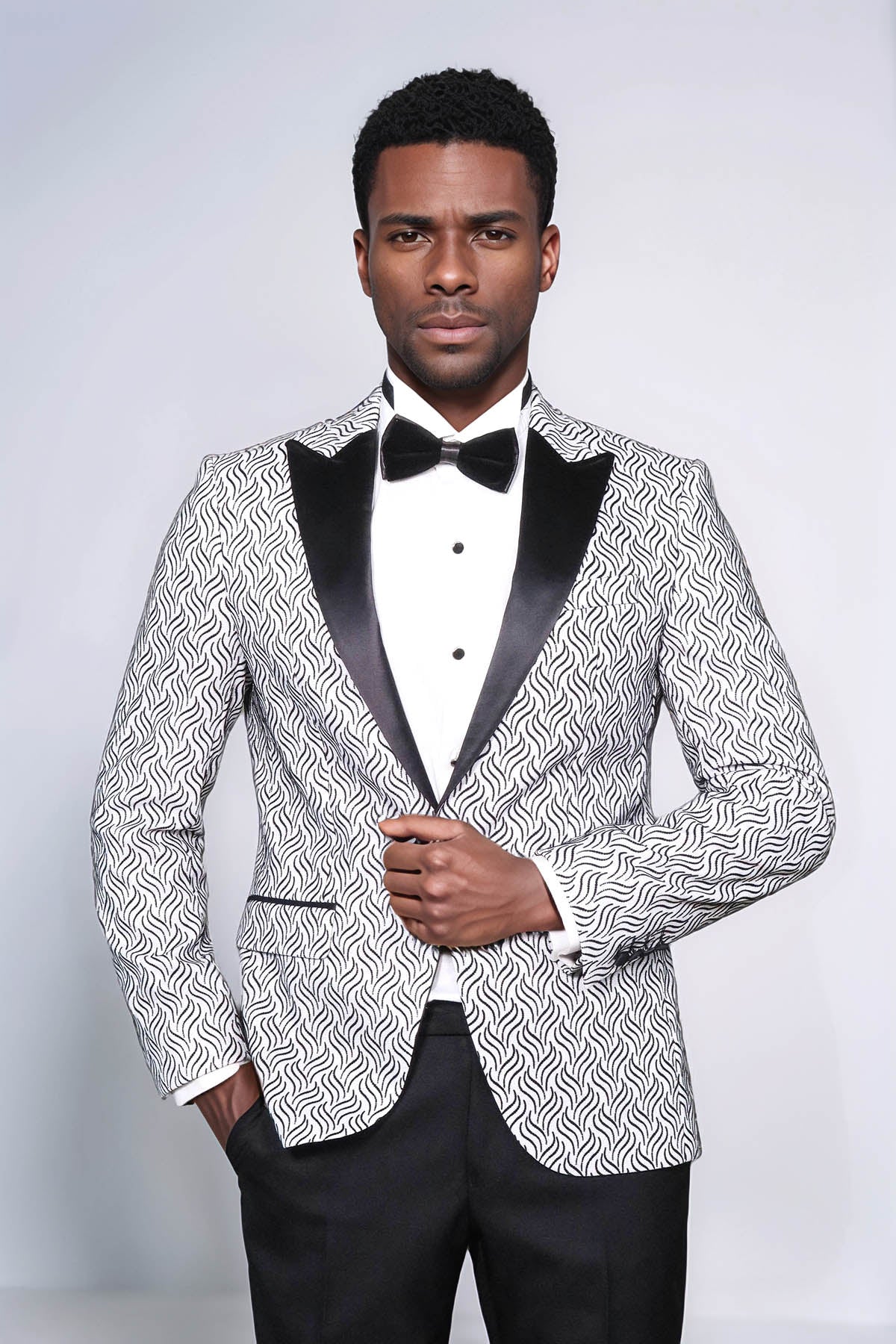 Shiny Patterned White Men Prom Blazer - Wessi