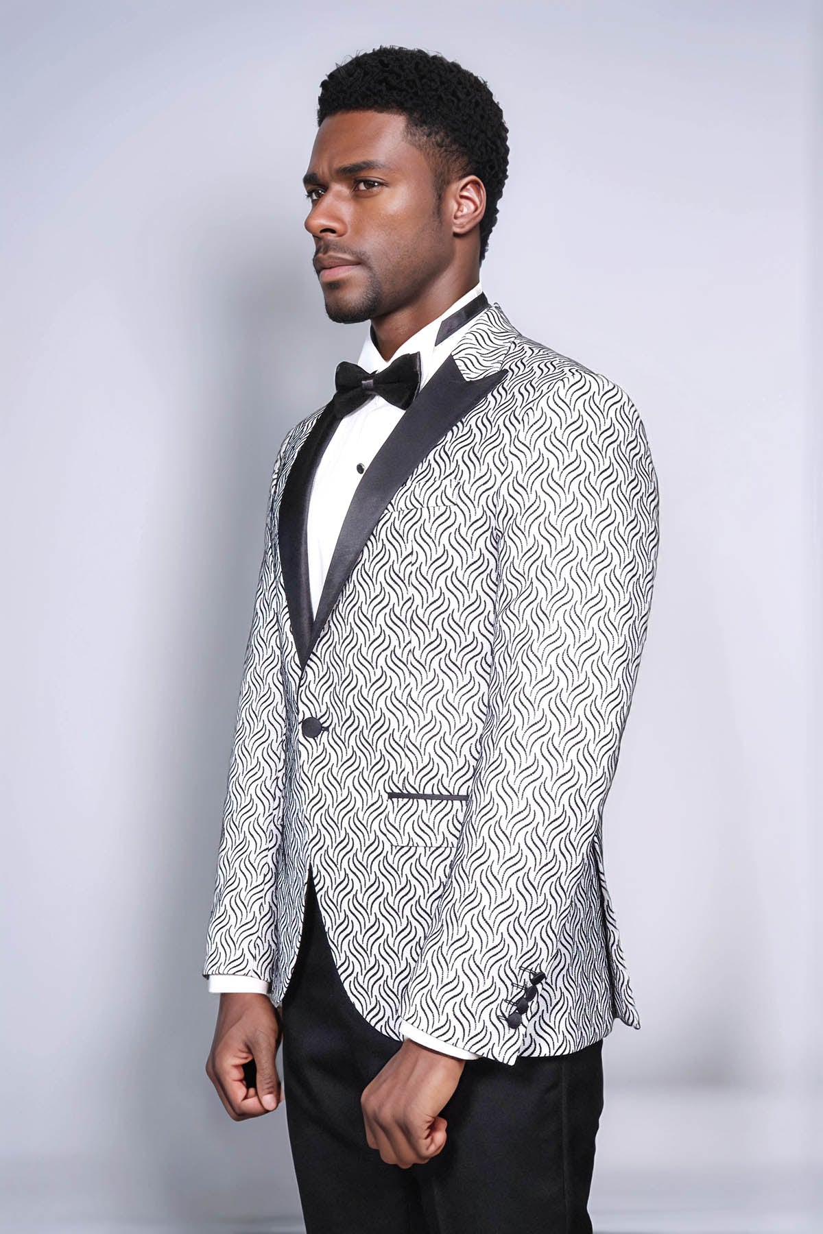 Shiny Patterned White Men Prom Blazer - Wessi