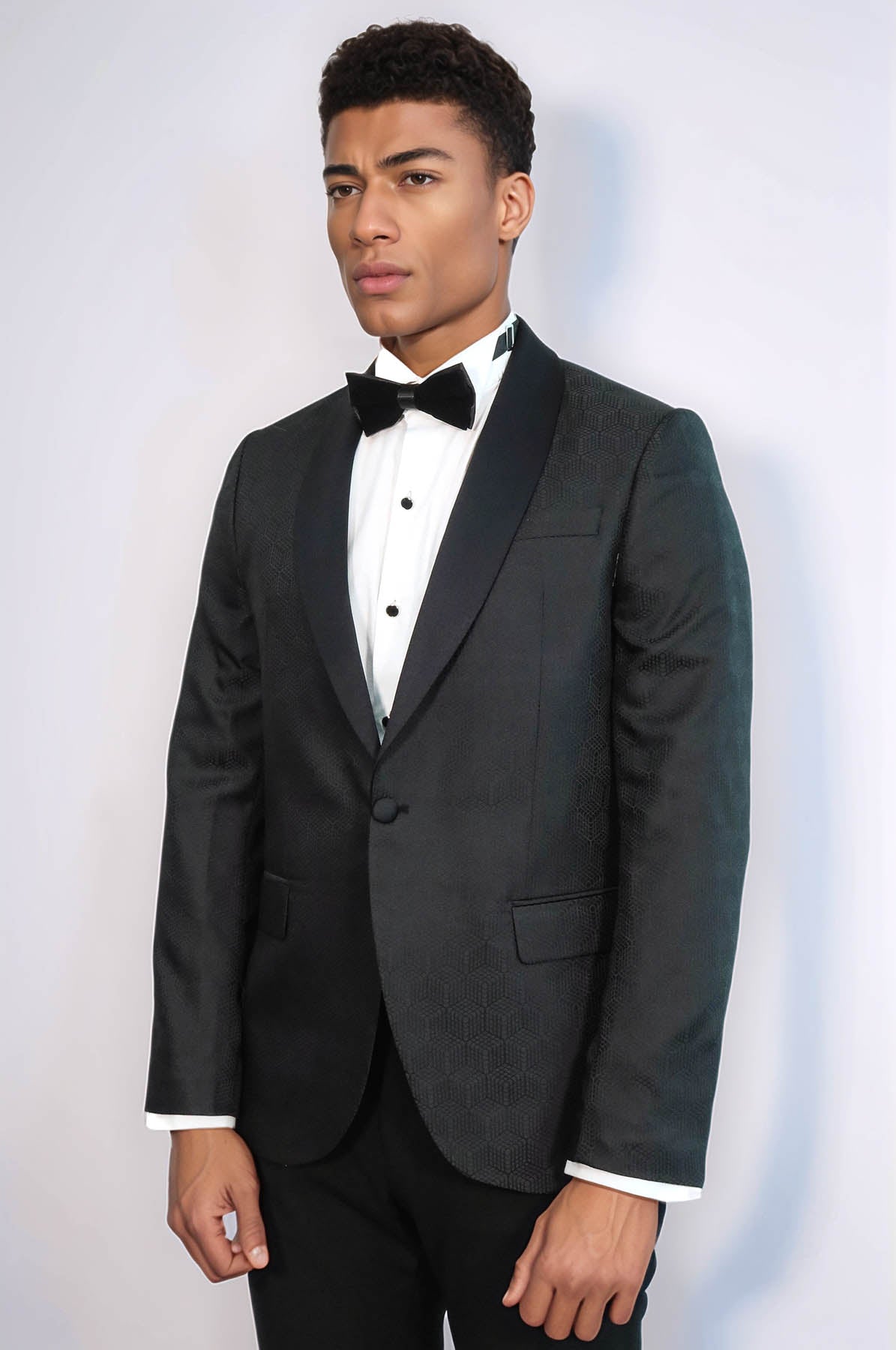 Pentagon Patterned Shawl Lapel Black Men Prom Blazer - Wessi