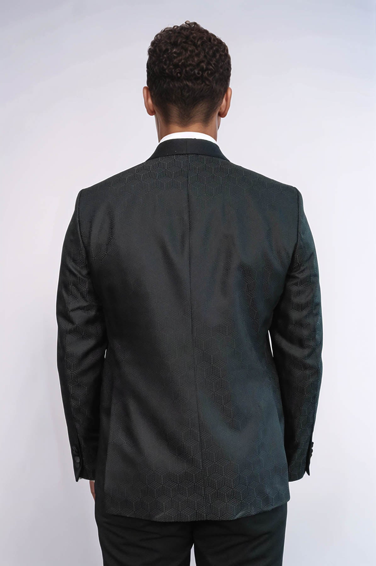 Pentagon Patterned Shawl Lapel Black Men Prom Blazer - Wessi