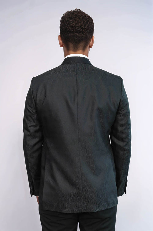 Pentagon Patterned Shawl Lapel Black Men Prom Blazer - Wessi