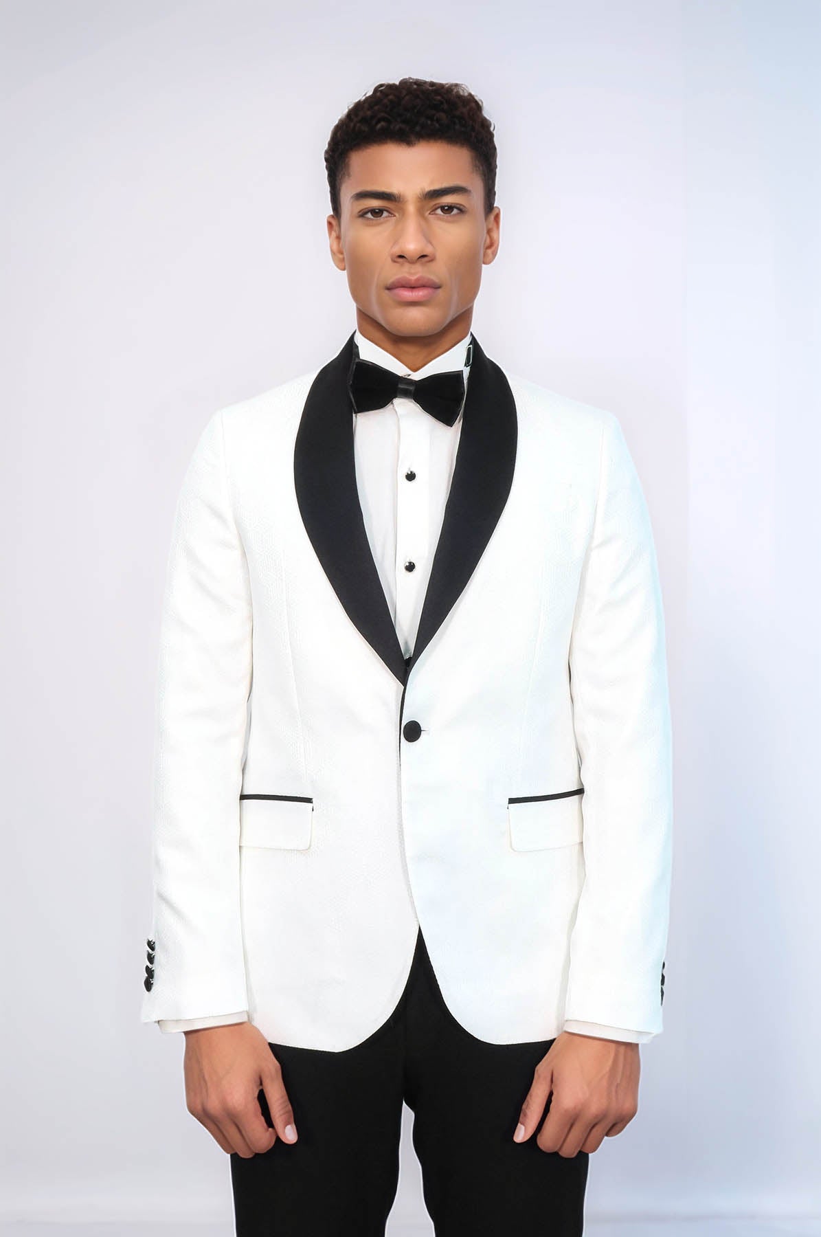 Pentagon Patterned Shawl Lapel White Men Prom Blazer - Wessi