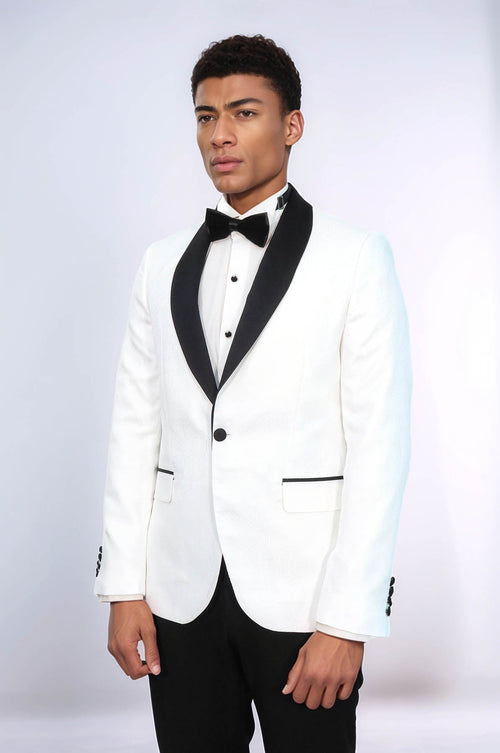 Pentagon Patterned Shawl Lapel White Men Prom Blazer - Wessi