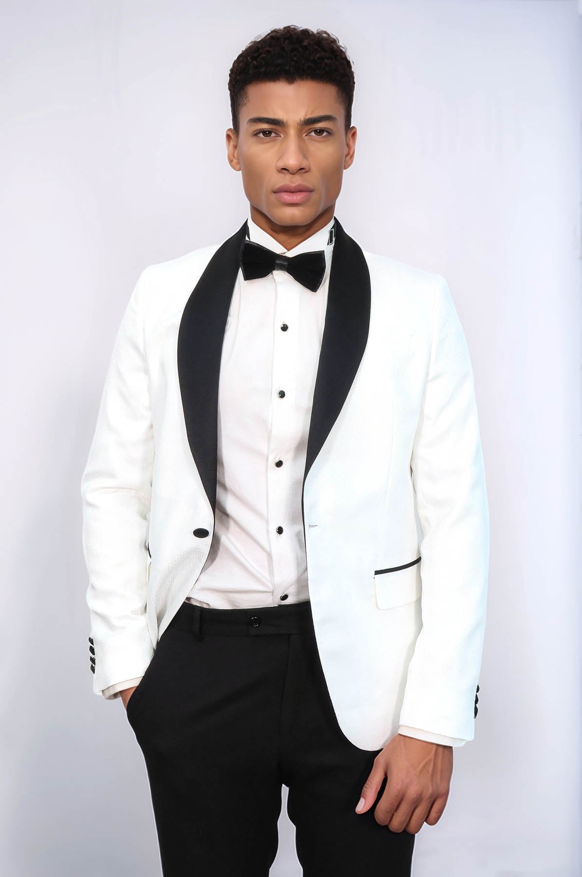 Pentagon Patterned Shawl Lapel White Men Prom Blazer - Wessi