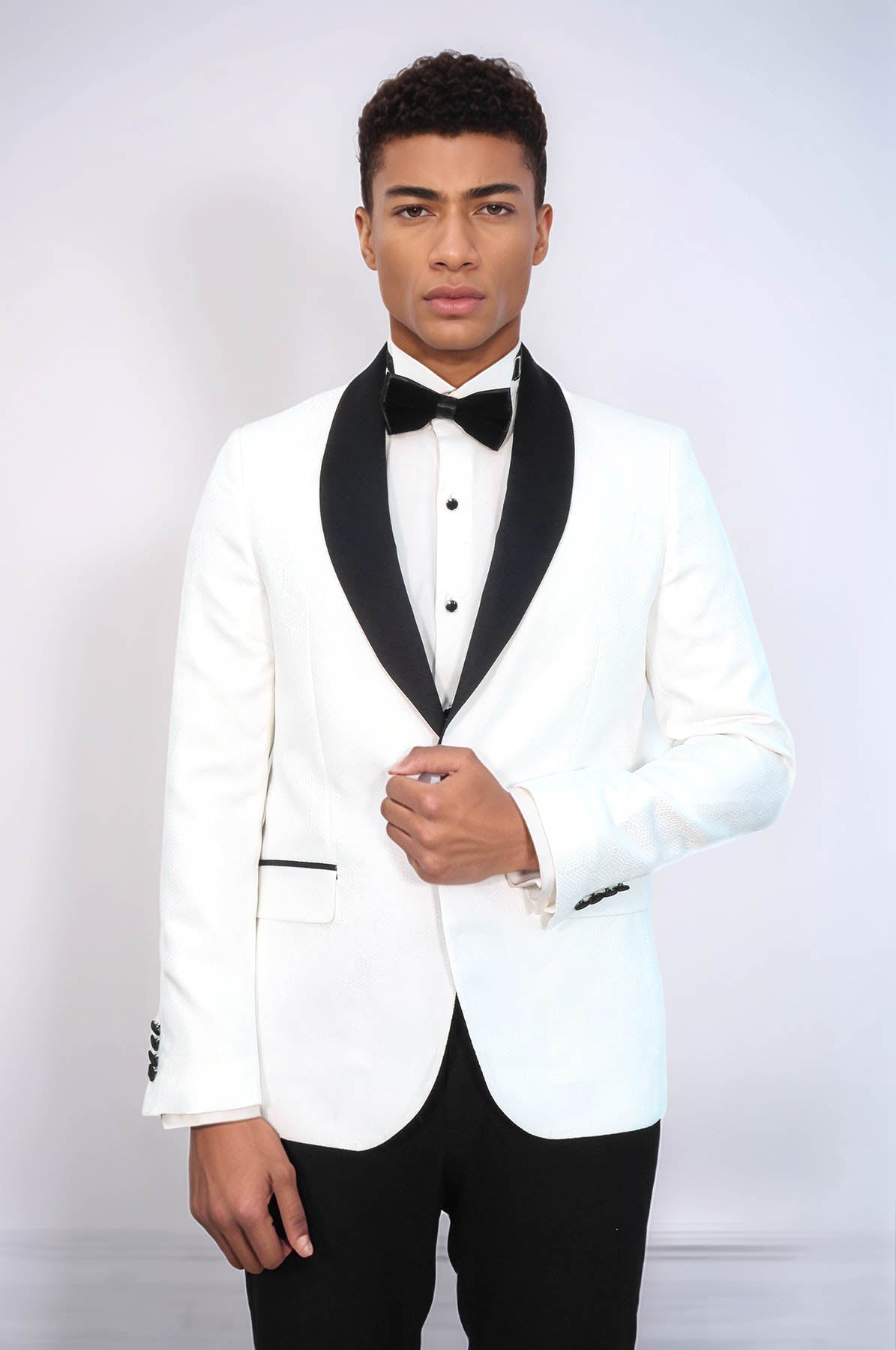 Pentagon Patterned Shawl Lapel White Men Prom Blazer - Wessi