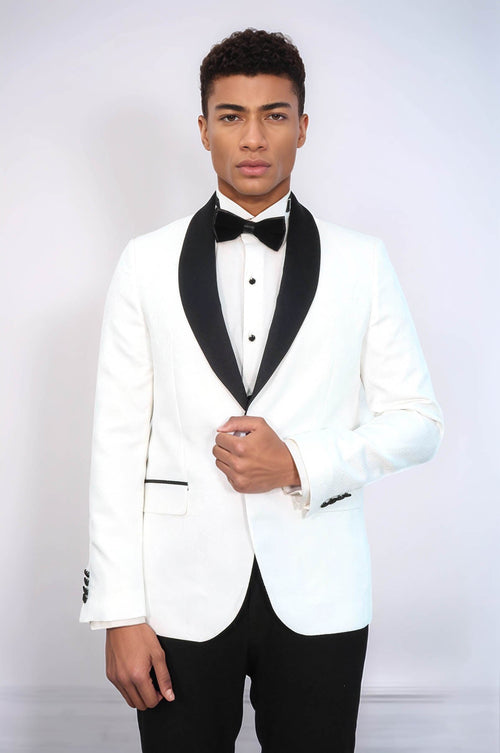 Pentagon Patterned Shawl Lapel White Men Prom Blazer - Wessi