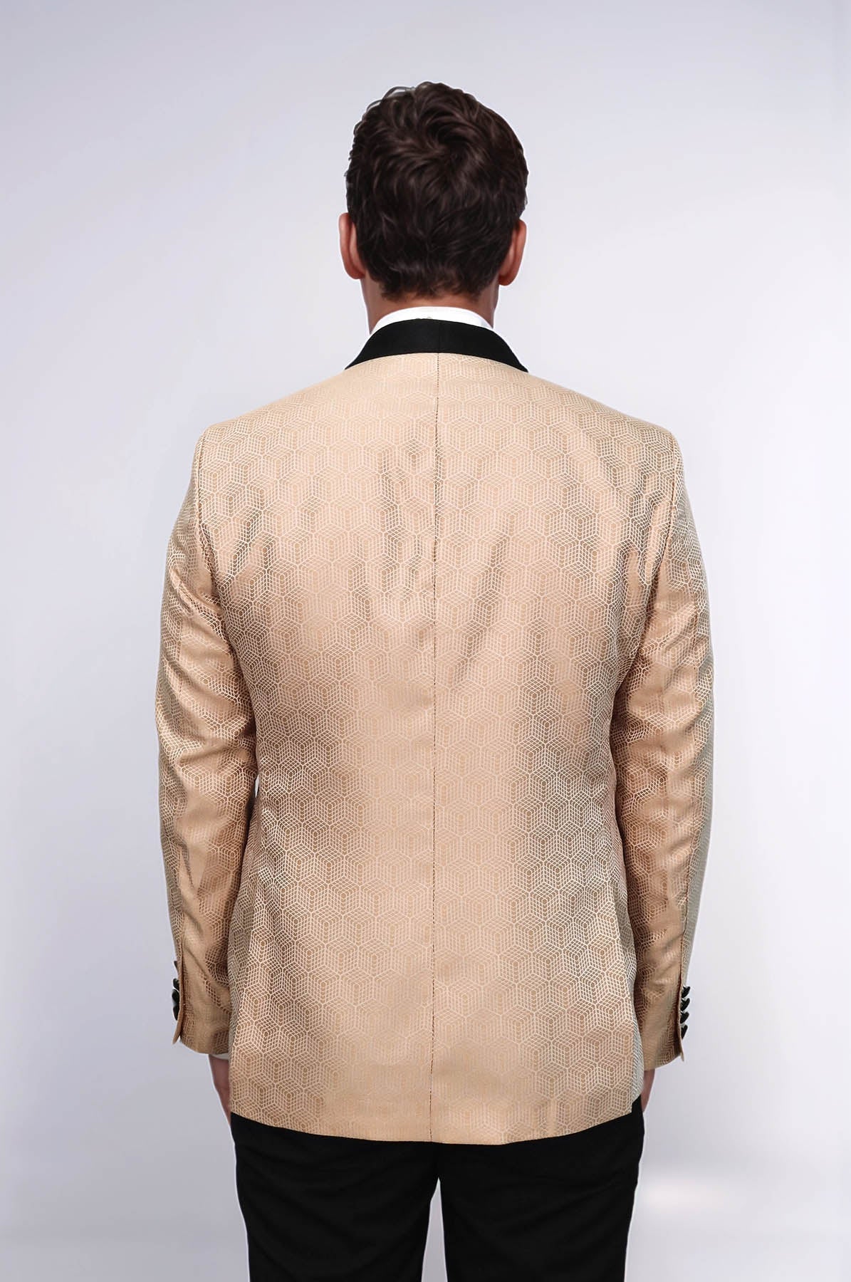 Pentagon Patterned Shawl Lapel Cream Men Prom Blazer - Wessi