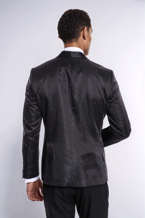 Dot Patterned Slim Fit Black Men Prom Blazer - Wessi