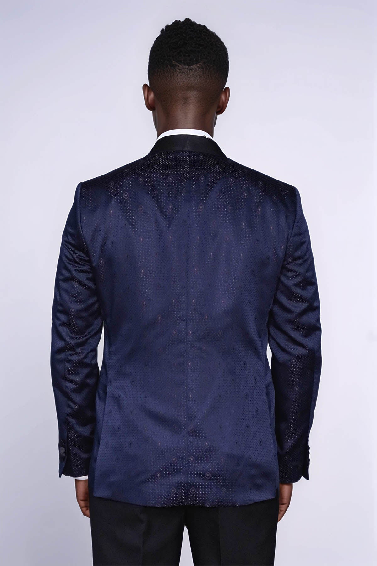 Patterned Shawl Lapel Navy Blue Men Prom Blazer - Wessi