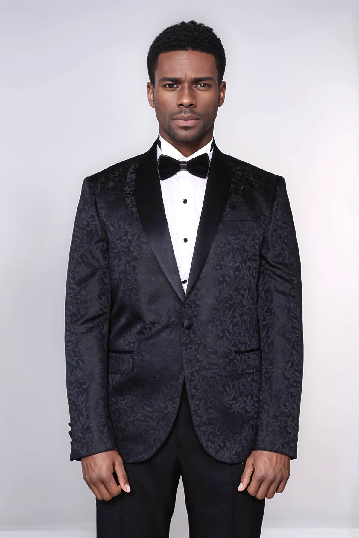 Shawl Lapel Floral Patterned Black Men Prom Blazer - Wessi