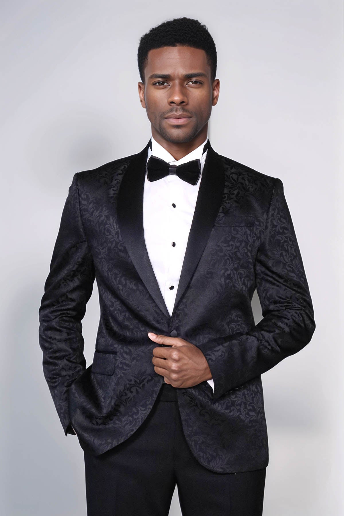 Shawl Lapel Floral Patterned Black Men Prom Blazer - Wessi