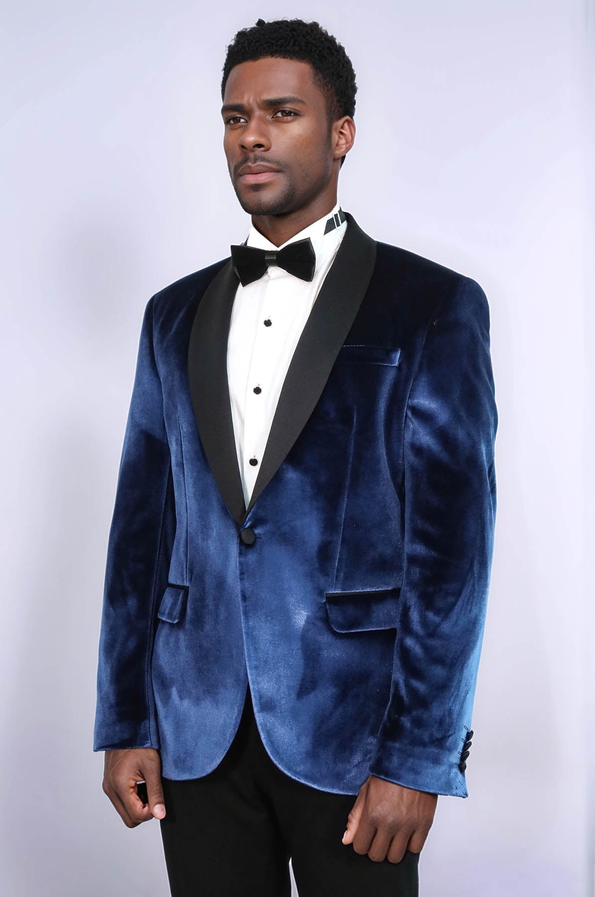 Shawl Lapel Velvet Navy Blue Men Prom Blazer - Wessi