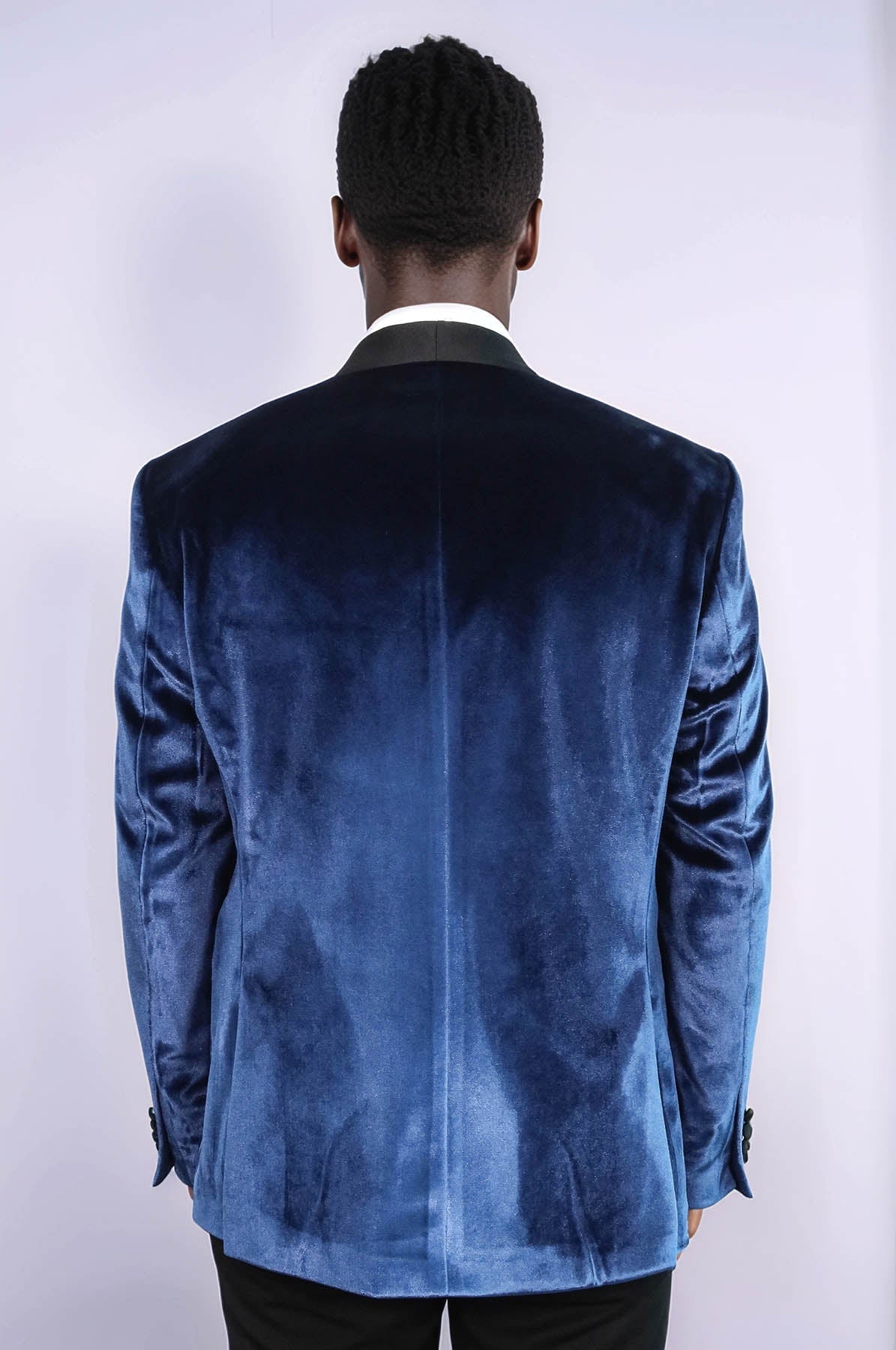 Shawl Lapel Velvet Navy Blue Men Prom Blazer - Wessi
