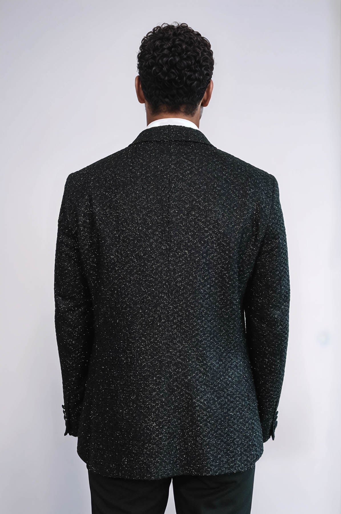 Gingham Patterned Glitter Black Men Prom Blazer - Wessi