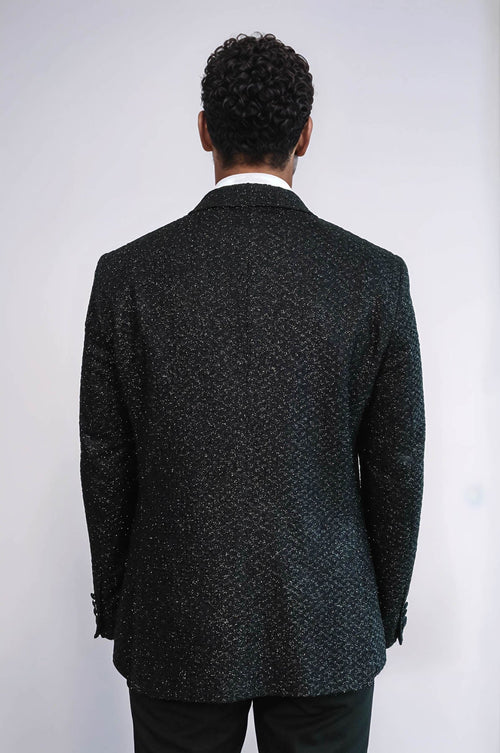 Gingham Patterned Glitter Black Men Prom Blazer - Wessi