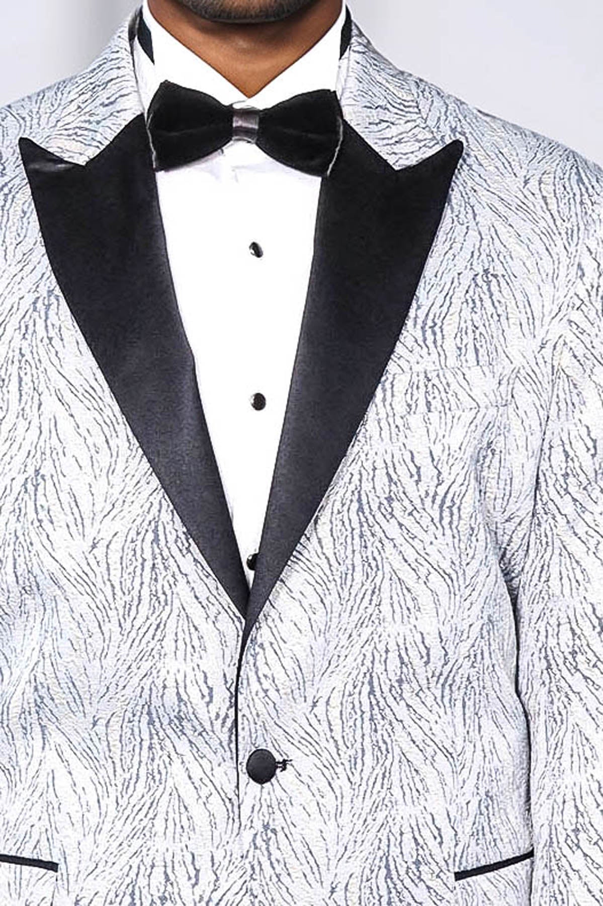 Glittery Patterned Light Blue Men Prom Blazer - Wessi