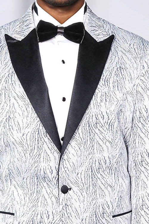 Glittery Patterned Light Blue Men Prom Blazer - Wessi