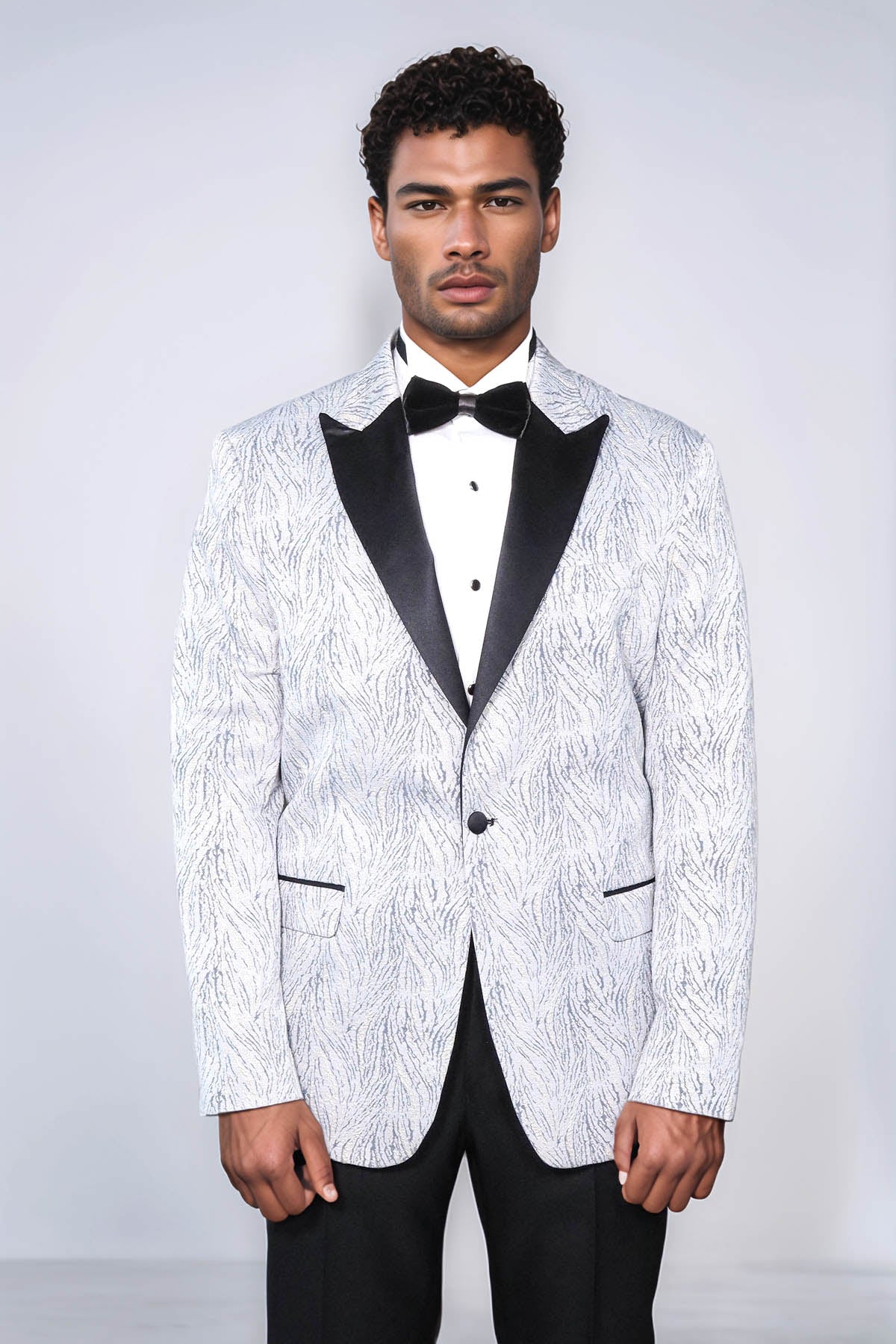 Glittery Patterned Light Blue Men Prom Blazer - Wessi