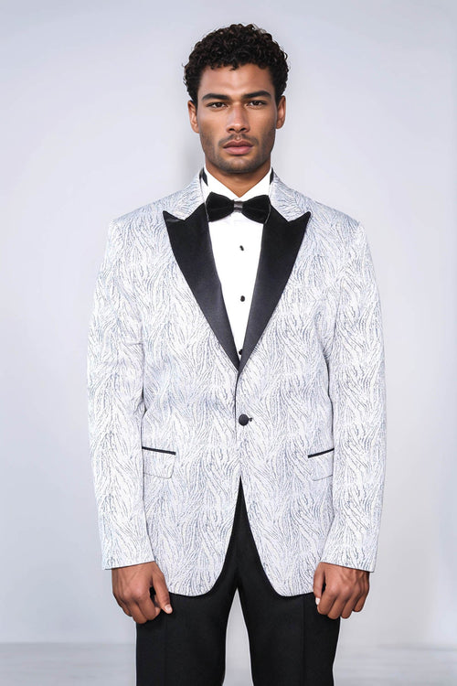 Glittery Patterned Light Blue Men Prom Blazer - Wessi