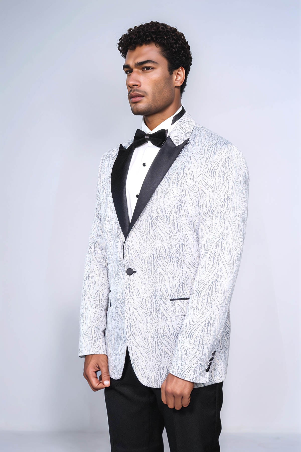 Glittery Patterned Light Blue Men Prom Blazer - Wessi