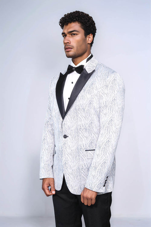 Glittery Patterned Light Blue Men Prom Blazer - Wessi