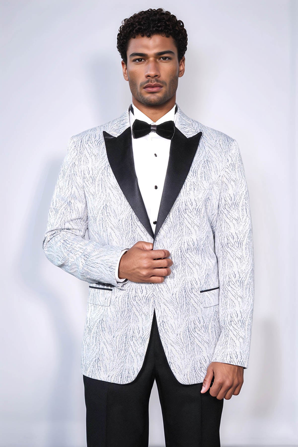 Glittery Patterned Light Blue Men Prom Blazer - Wessi