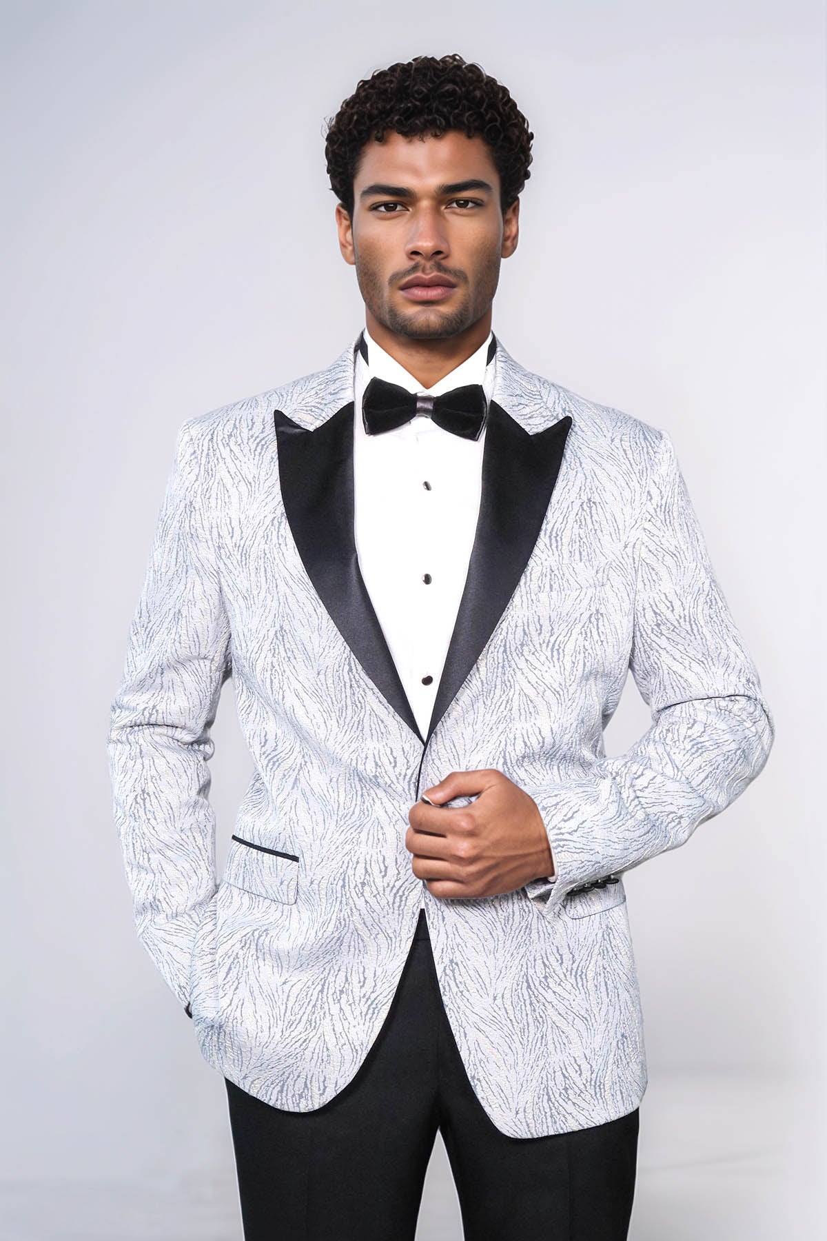 Glittery Patterned Light Blue Men Prom Blazer - Wessi