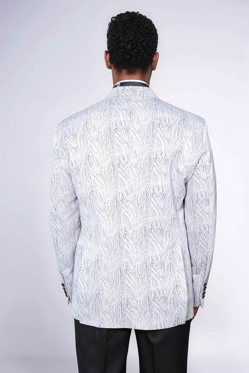 Glittery Patterned Light Blue Men Prom Blazer - Wessi
