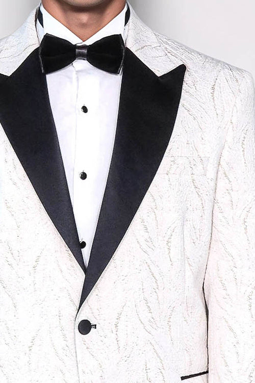 Patterned Shiny White Men Prom Blazer - Wessi