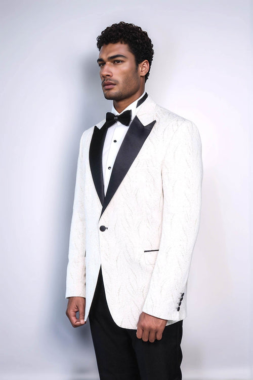Patterned Shiny White Men Prom Blazer - Wessi