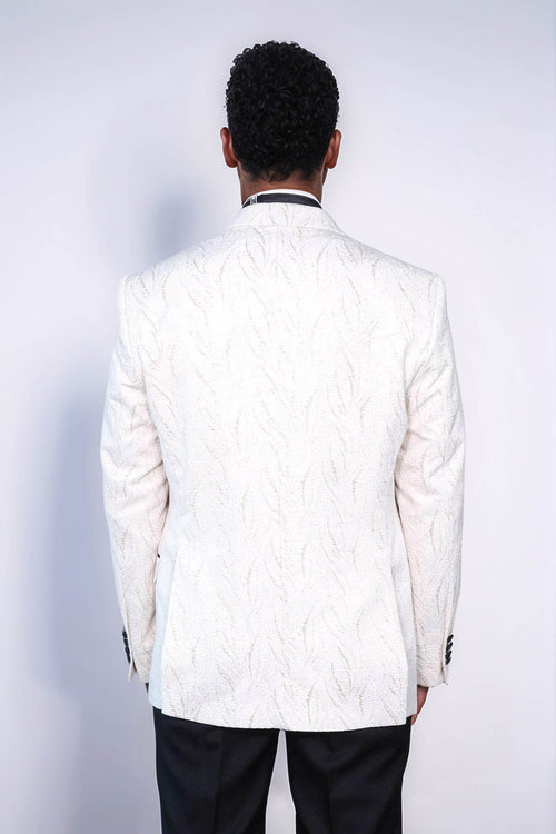 Patterned Shiny White Men Prom Blazer - Wessi