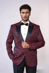 Patterned Slim Fit Burgundy Men Prom Blazer - Wessi
