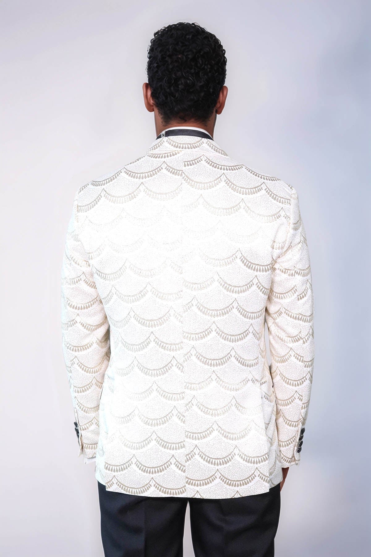 Patterned Slim Fit White Men Prom Blazer - Wessi