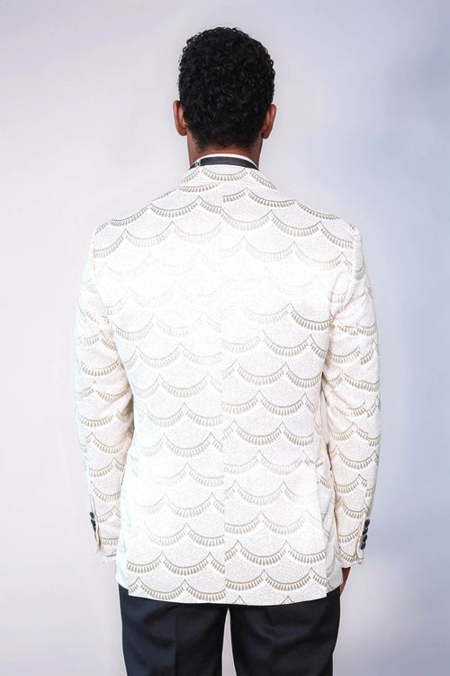 Patterned Slim Fit White Men Prom Blazer - Wessi